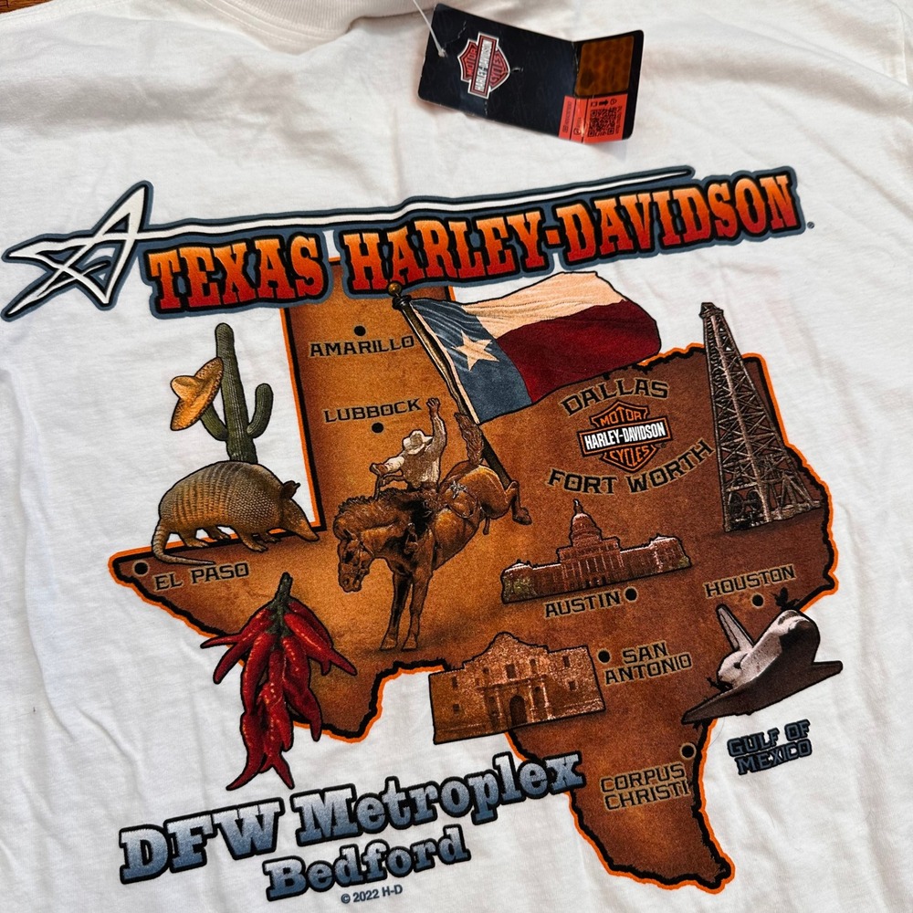 New Harley-Davidson Texas DFW Metroplex Bedford Tee T-Shirt Fits Mens XL White